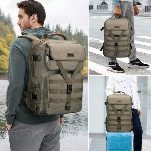 WITZMAN Canvas Travel Backpack for Men Large Laptop Backpack Fits 16 Inch - color: Army Green