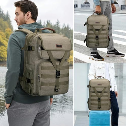 WITZMAN Canvas Travel Backpack for Men Large Laptop Backpack Fits 16 Inch - color: Army Green