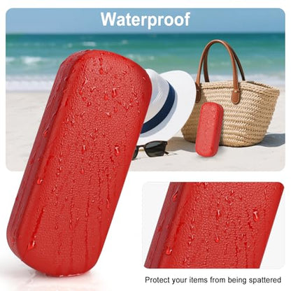 RayLove Glasses Case Hard Shell Eyeglass Case with Cleaning Cloth, PU Leather Protective Eye Glass Cases Fits Most Sunglasses - color: Red Red