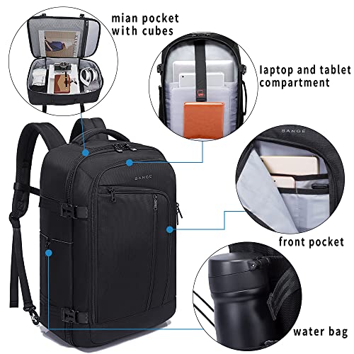 BANGE Travel Overnight Backpack,40-Liter FAA Flight Approved Weekender Bag Carry on Backpack… - color: Black