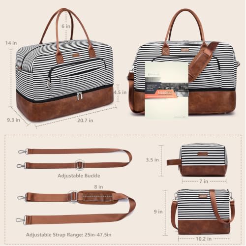 Large Women Travel Weekender Bag: Carry on Duffle with Shoe Compartment - color: 01 Black Striped