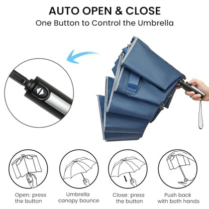 G4Free 54/62 Inch Large Inverted Golf Umbrella Windproof Reflective Stripe - color: Blue, size: 62 inch