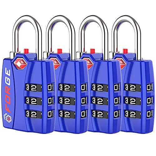 Forge TSA Approved Luggage Locks, Open Alert TSA Locks, Blue, 4 Pack - color: Blue 4PK