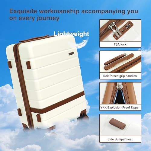 7 Piece Luggage Set for Family Travel, Lightweight Hardshell PC+ABS Suitcases set, Suitcase with 8 Smooth Spinner Wheels, TSA Lock, YKK Zippers(Beige) - color: Beige, size: 7 piece set (14"/18"/20"/24"/28")