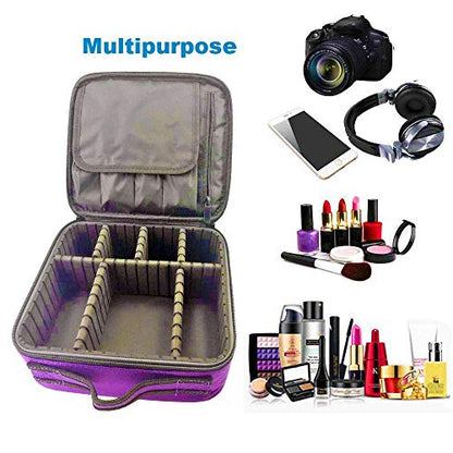 Semilyn Travel Makeup Bag for Women Makeup Organizer Train Case Cosmetic Makeup Storage Bag Organizer with Adjustable Dividers for Brush,Nail Tool,Toiletry,Jewelry Digital Accessories Purple