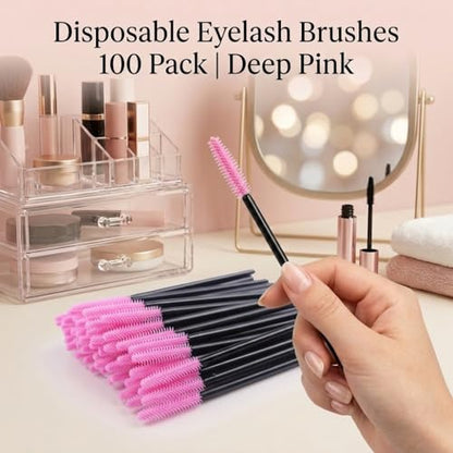BIHRTC Pack of 100 One-Off Disposable Silicone Eyelash Mascara Brushes - color: Deep pink