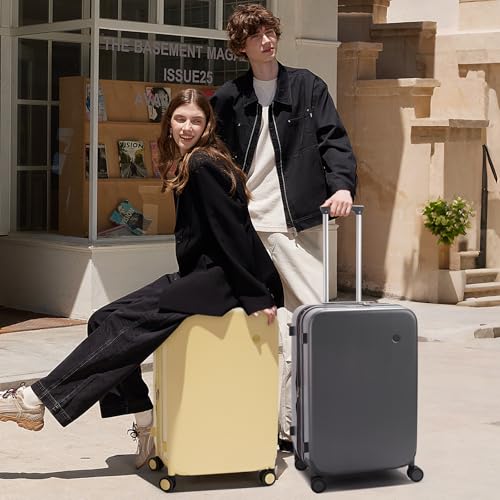 mixi 24 Inch Large Expandable Checked Luggage Suitcases with Spinner Wheels, Hardside Rolling Travel Suitcase PC with TSA Lock, Rock Gray - color: Rock Gray, size: 24-inch