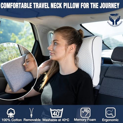 alkamto Travel & Camping Comfortable Memory Foam Pillow – Easy to Carry Portable Bag – Temperature Regulating Pillow Case - size: White Contour Travel + Extra Cover