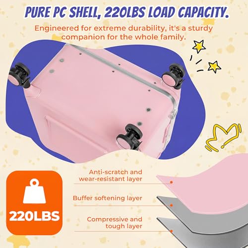 20" Ride-On Suitcase for Kids Lightweight Carry-On Luggage with Detachable Seat&Dual Telescoping Handles&360°Silent Spinner Wheels & TSA Lock - color: Pink