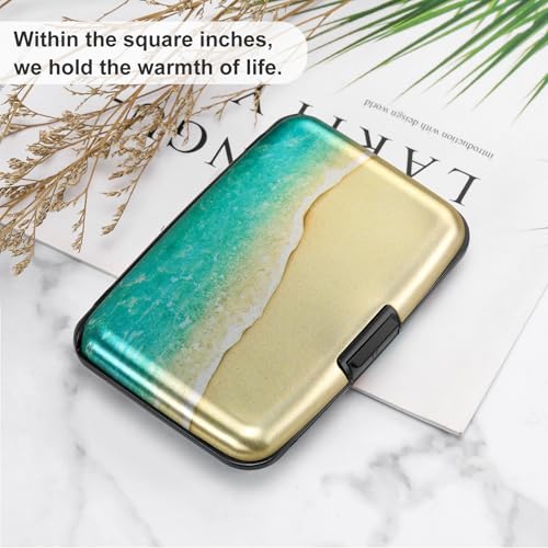 ELFISH Mini RFID Aluminum Wallet Credit Cards Holder Business Card Case Metal ID Case for Men Women（Beach - color: Beach