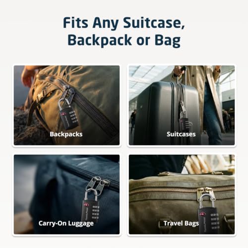 TravelMore 수하물 자물쇠 TSA 승인, 4자리 여행용 콤비네이션 자물쇠 - color: 블랙., size: 3개