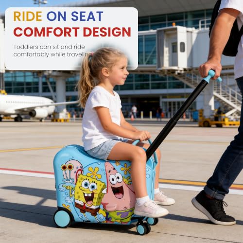 Bioworld Spongebob Squarepants Kids Hardshell 15-Inch Ride-On Suitcase - color: Spongebob Character Print Blue
