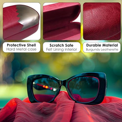 MyEyeglassCase Extra Large Hard Shell Sunglasses Case for Large Rectangular Frames, Eyeglass Case with Pouch & Cloth - color: As505 Burgundy