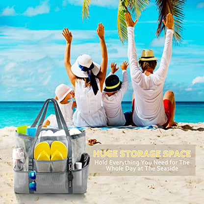 SRISE Mesh Beach Bag - Large Beach Tote Bag for Family Beach Bag for Toys & Vacation Essentials - color: Grey