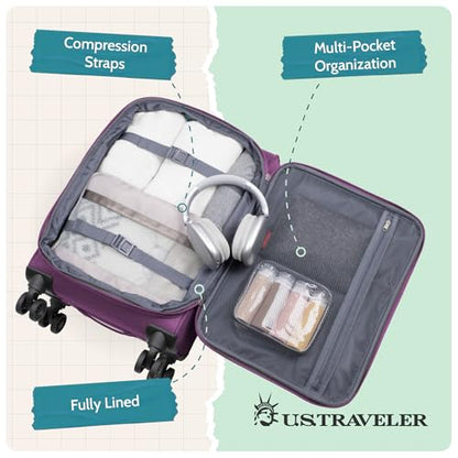 U.S. Traveler Rio Lightweight Softside Rolling Carry-on Suitcase, 4-Wheel Set, Green - color: Green, size: 22"/14"