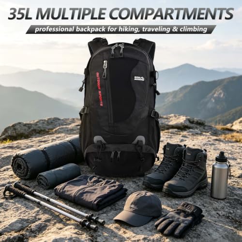 35L Water-resistant Hiking Backpack, Lightweight Backpack For Unisex(Black) - color: Black