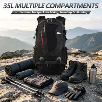 35L Water-resistant Hiking Backpack, Lightweight Backpack For Unisex(Black) - color: Black