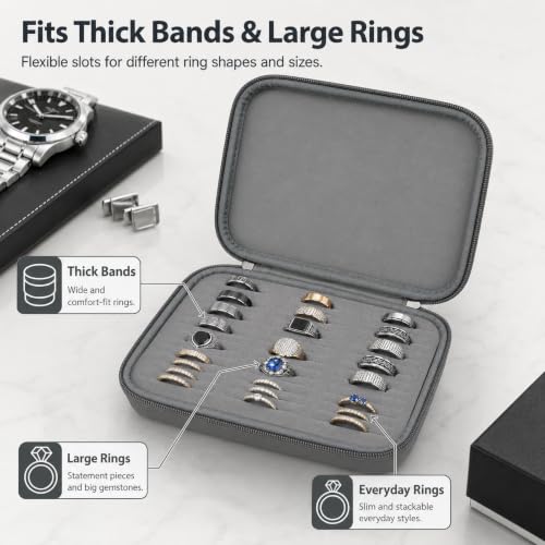GWCASE Ring Organizer Box, 42-Slot Hard Shell Case, Holds 50+ Pieces, Gray - color: charcoal gray