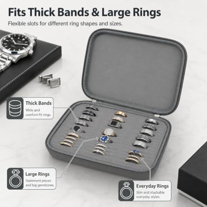 GWCASE Ring Organizer Box, 42-Slot Hard Shell Case, Holds 50+ Pieces, Gray - color: charcoal gray