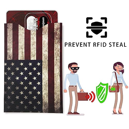 RFID Blocking Sleeves (10 RFID Blocking Sleeves, 5 Unique Designs) Identity Theft Protection Travel Case Set (American Element) (Side Load) - color: Side Load