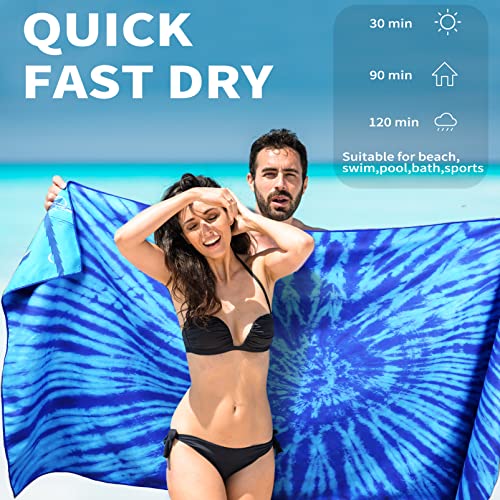 Microfiber Beach Towel Oversized 71x32, Thin, Blue with Bag 2 Pack - color: 2 Pack Tie Dye Mandala