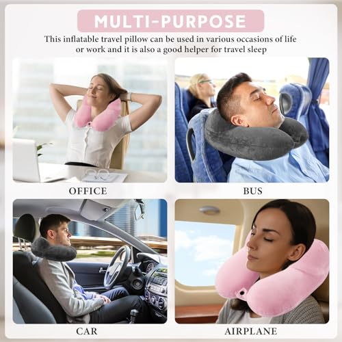 Sintuff 2 Pack Inflatable Travel Neck Pillow Airplane, Dark Gray,Light Pink - color: Dark Gray,light Pink