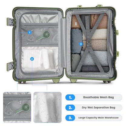 24 Inch Checked Luggage, Zipperless Hard Shell Suitcase - color: Green, size: 24 Inch