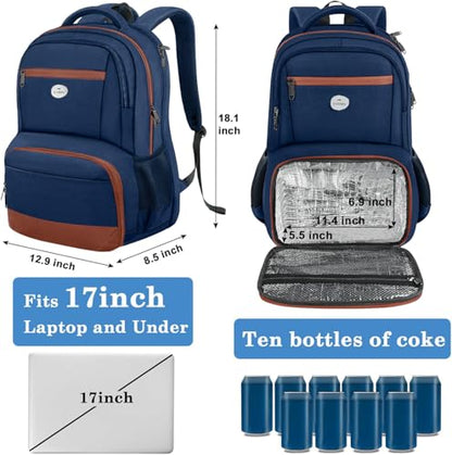 MATEIN Laptop Backpack with Cooler Compartment, Large Meal Prep Backpack - color: Blue-orange, size: 17 Inch