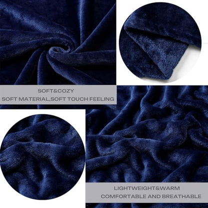 Fleece Plush Throw Blanket Navy Blue 90"x90"for Couch Fuzzy Cozy Flannel - color: Navy Blue, size: Queen(90"×90")