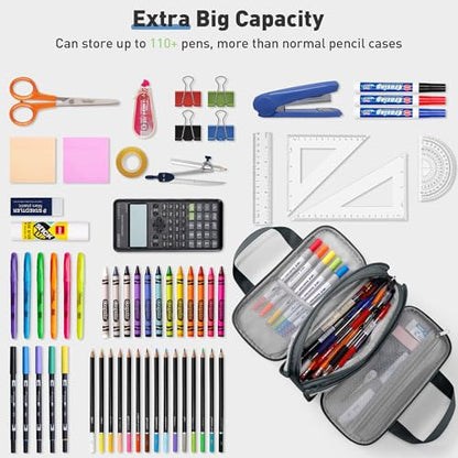 Zannaki Large Pencil Case, Big Capacity Pencil Pouch Pen Bag with 3 Compartment, Portable Canvas Stationery Organizer with Zipper, Cute Aesthetic School Supplies for Teen Girls Boys College,Gray - color: GRAY