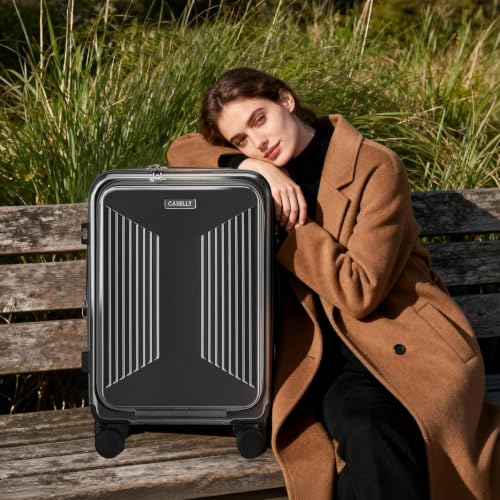 Carry on Luggage Top opening Suitcases, Expandable with Cup Holder and USB Charging Port,Lightweight with Front Pocket Rolling Suitcases with Spinner Wheels - color: Gray