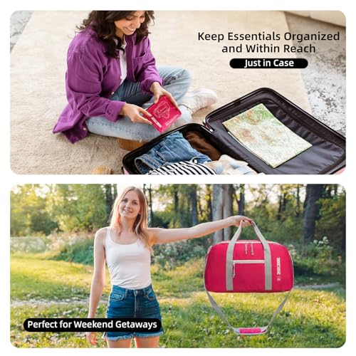 Foldable Travel Duffel Bag 65L, Large Capacity Bag for Trips - color: Fuchsia, size: 65L