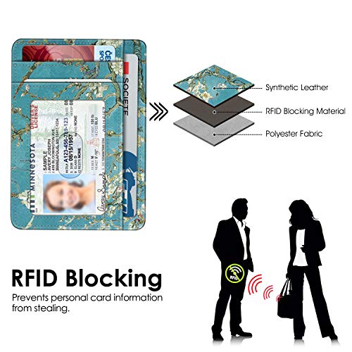 FINTIE Slim Front Pocket Wallet, RFID Blocking Credit Card Holder - color: Blossom