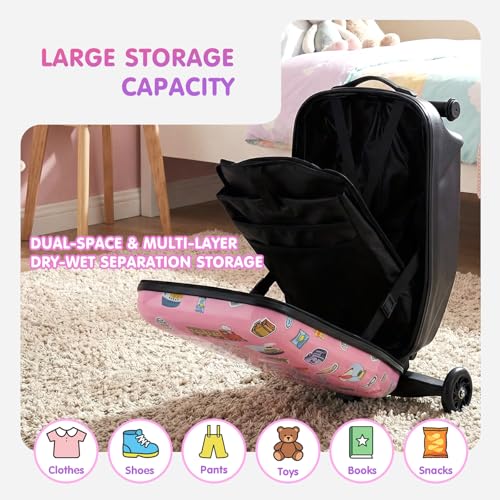 4-in-1 Detachable Scooter Luggage for Kids, Foldable Ride-On Suitcase - color: Pink