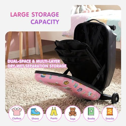 4-in-1 Detachable Scooter Luggage for Kids, Foldable Ride-On Suitcase - color: Pink