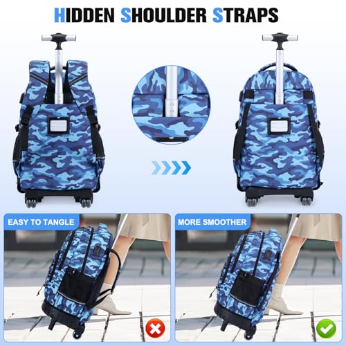 ACESAK 3PCS Camo Rolling Backpack for Boys with Lunch Box Pencil Case - color: Camo Blue