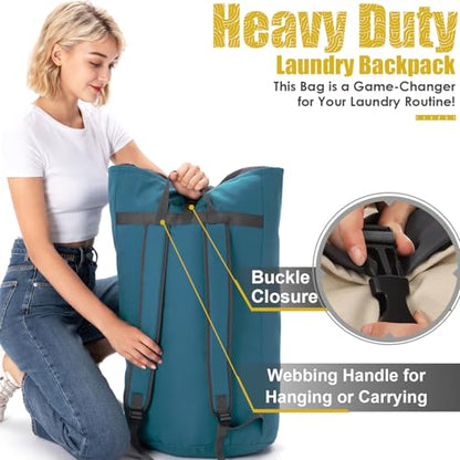 Backpack Laundry Bag, 115L Heavy Duty Extra Large College Laundry Backpack, Dirty Clothes Bag with Shoulder Straps, Laundry Hamper Bag with Drawstring Closure for College Dorm, Apartment Teal - color: Teal