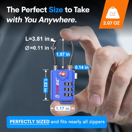 Forge TSA Approved Luggage Locks, Open Alert Cable Lock, Blue, 2 Pack - color: Blue 2 Pack
