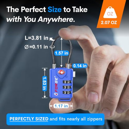 Forge TSA Approved Cable Luggage Locks, Open Alert, Blue, 4 Pack - color: Blue 4 Pack