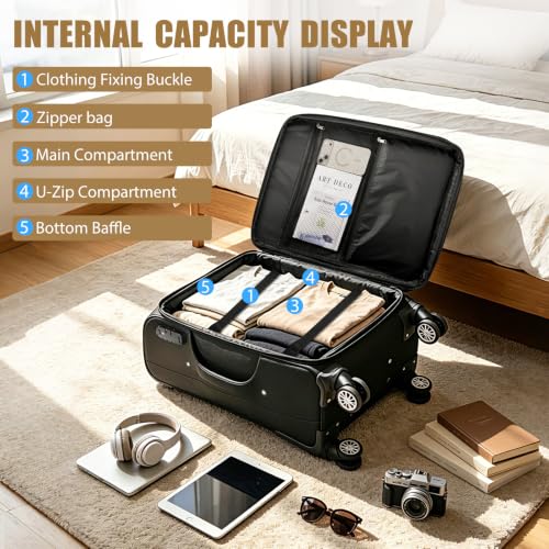 VJI 29" Carry-On Softside Expandable Suitcase with Spinner Wheels, Black - size: 29 Inch