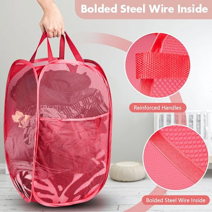 2 Pack Pop Up Laundry Hampers, 70 L Collapsible Foldable Mesh Basket, Red - color: 2 PCS Red