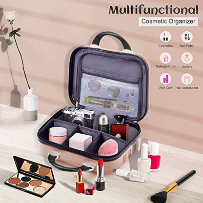 14 inch Hard Shell Makeup Train Case Portable PC ABS Mini Suitcase - color: pink