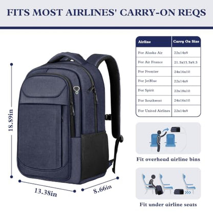 17" Travel Laptop Backpack, Airline Approved Computer Bag, Blue - color: Blue, size: 17.3 Inch(40L)