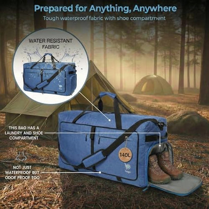 Bago Travel Duffle Bag for Women & Men. Extra Large Foldable Duffel Bags - color: SnowDepBlue, size: 140L