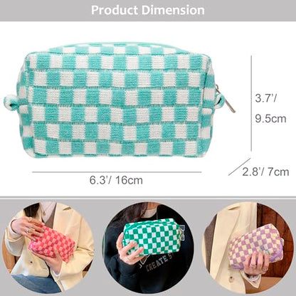Checkered Makeup Bag for Purse, Small Travel Cosmetic Pouch,Arctic Blue - color: Arctic Blue