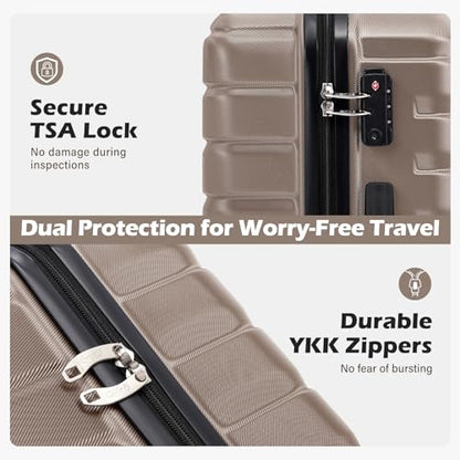 Coolife Lightweight Luggage with TSA Lock,Medium Checked Brown - color: Brown, size: Medium(24in)