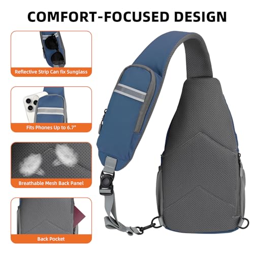 Crossbody Sling Bag, Lightweight Travel Sling Backpack with RFID Blocking - color: Blue