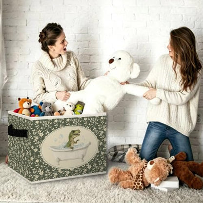 Green Floral Dinosaur Bathroom Storage Bins Box Collapsible Basket - color: Color35