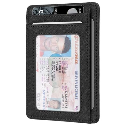 RUNBOX Slim Wallet for Men and Women, RFID Blocking Leather Card Holder - color: Cross Black
