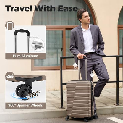 Coolife Lightweight Luggage with TSA Lock,Medium Checked Brown - color: Brown, size: Medium(24in)